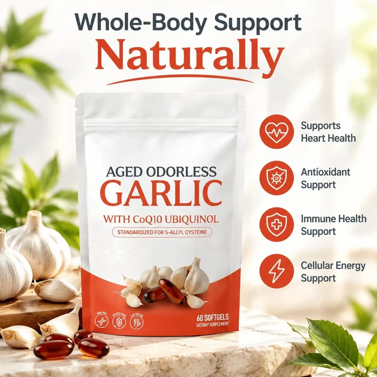Coq10 Ubiquinol Softgel - Odorless Aged Garlic Softgels 600mg CoQ10